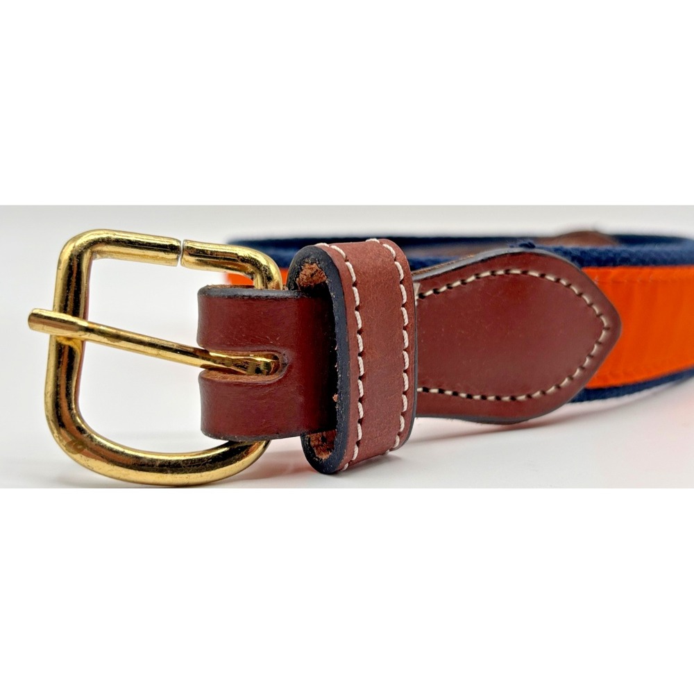 Clemson Tigers Woven Ribbon Belt Orange Navy Leather NCAA Collegiate 28-inch